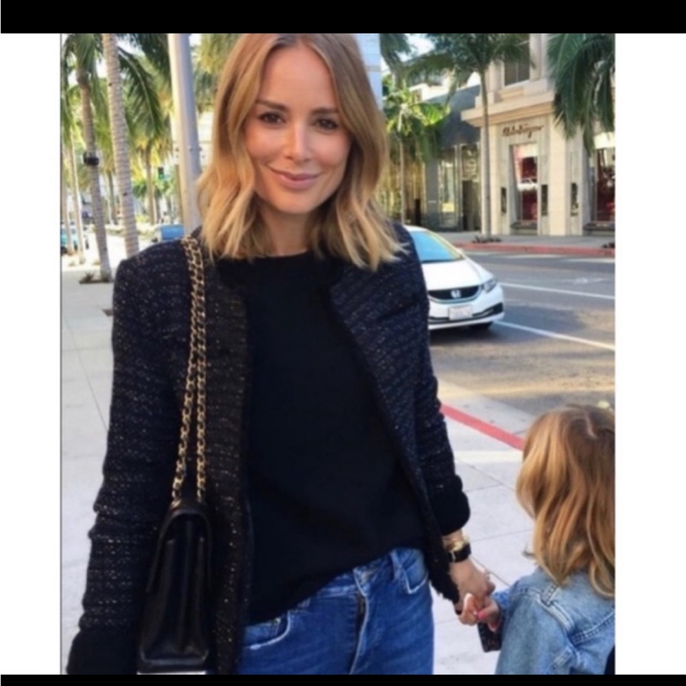 Rare NWT Anine Bing Navy Tweed Blazer Raw Hem Jacket